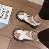 Сандалии-гладиаторы, удобные сандалии на плоской подошве, модная белая женская спортивная обувь на платформе, 2023 г., Sandalias 42