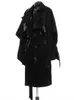 Trench-Coats Femme Mode Printemps Automne Dames Coupe-Vent Shine Irrégulier Flash Revers Double Boutonnage Moyen Long Cocoon Manteau
