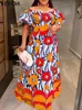 Tops Plus Size 5XL VONDA Bohemian Sundress 2023 Summer Women Casual Floral Print Sexy Off Shoulder Long Sleeve Party Maxi Robe Femme