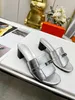 2023 new summer sandals luxury metal round head red flat heel slippers fashionable beach flip-flops women's large shoes eu35-44