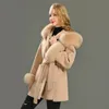 Cappotto da donna in misto lana con cappuccio in vera pelliccia Giacca invernale da donna Polsini con colletto in volpe naturale al 100% Misto cashmere Capispalla oversize sciolto 231127