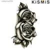 Tattoos Colored Drawing Stickers KISMIS 2Pcs Temporary Tattoo Black Double Rose Fake Body Art Sticker WaterproofL231128