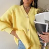 Women's Knits Yellow Cardigans For Women Autumn Oversize Loose Jumpers Full Sleeves Casual Sweater Jackets Ysk Clothing