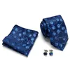 Boyun bağları mavi ekose paisley dot ipek erkekler kravat hanky cufflinks set iş resmi düğün parti hediye fit iş grubu 231128