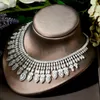 Ketting Oorbellen Set HIBRIDE Luxe Wit Goud Kleur Kubieke Zirkoon Verklaring Oorbel Ring Bangle Sets Voor Vrouwen N-1600