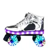 Inline-Rollschuhe Größe 2846 LED-USB-Aufladesohlen Erwachsene Kinder Zweireihige Riemenscheibenschuhe Patins mit 4-Rad-Leucht-Schiebe-Turnschuhen 231128