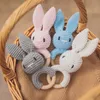 Rattles Mobiles 1PC Baby Toys Wood Teether Crochet Pattern Rabbit Lion Beartoy Born Gift Custom Name 230427
