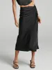 Kjolar kvinnor mode casual midi fast färg dragkammare ruched satin vår sommar streetwear