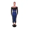 Sukienki robocze kobiety dżinsowe patchwork siatka z topu z długim rękawem i setki spódnicy midi 2023 eleganckie dwa 2 -częściowe set Dhiyj