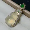 Naszyjniki wiszące Wysokiej klasy biały jadeczkowy naszyjnik tykwa Kobiety drobna biżuteria naturalna Myanmar jadeite luksusowy amulet cyrkonu