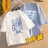 Tshirts 2pcslot sommar baby t shirt rolig tecknad unisex söt anime hip hop topp tees barn stora barn gymnasium 230427