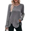 Women's T Shirts Autumn S Solid Color Full Sleeve Brushed Fabric Ribbed Irregular Elegant Chic Winter Female Blouse Tops C5091