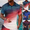 Camisas casuais masculinas Moda de verão 3D Camisa de impressão de lapela de lapela curta Exercício T francês taupe