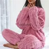 Casa roupas femininas pijamas de lã definir inverno sleepwear sólido veludo 2 peça calça casa terno fofo casual quente o-pescoço noite wear 2023vaiduryd5