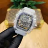 デザイナーri mlies luxury watch自動時計完全に透明なメカニカルメンズホローアウトファッション光学性ワインバレルテープ大きな高品質