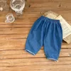 Calças infantis meninos e meninas algodão denim bloomers moda bebê calças jeans criança bolso traseiro roupas da coreia do sul