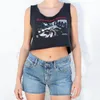 Tops vintage clássico rock gráfico colheita topo feminino verão recortado algodão com nervuras t coletes femme casual chique streetwear y2k topos 2021