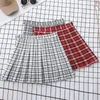 Saias xadrez vermelha plissada saia calças roupas femininas coreano elegante meninas escola summe mini uma linha saias preto skort para mulheres