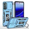 Slide Camera Cover Phone Cases für Motorola Moto G Power 2023 5G Stylus 4G Eingebauter 360° drehbarer Ring Ständer Robuste stoßfeste Schale Schwarz