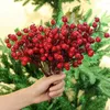 Flores decorativas 20/1 pçs simulação de natal bagas 8 cabeças artificial fruta vermelha cereja flor ramo diy árvore de natal festa festival