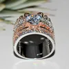 Cluster Rings 2023 Silver Plate Color Rose Gold Big Band With Bling Zircon Stone For Women Wedding Engagement Fashion Jewelry