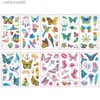 Tatouages autocollants de dessin colorés 10 feuilles/ensemble autocollants de tatouage à paillettes colorées pour enfants dessin animé Animal papillon faux tatouages temporaires enfants cadeau L231128