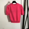 T-shirt da donna N-141 Top a maniche corte in misto lana jacquard con lettera stellata