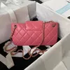 Luxe designer Flap Bag met grote gouden hardware topkwaliteit dames schoudertassen roze zwart echte lederen mode dame kleine portemonnee met doos