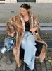 Manteau Long en fausse fourrure pour femmes, col rabattu, fourche arrière, veste en peluche, automne hiver 2023, pardessus chaud épais