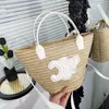 2023 New Summer Woven Vegetable Basket Bag Arc De Triomphe Straw Bucket Bag Luxury Fashion Handbag Shoulder Messenger Bags for Women