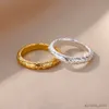 Wedding Rings Stainless Steel Floral Flower Textured Rings For Women Vintage Gold Color Female Finger Rings 2023 Trend Jewelry Wedding Gifts R231128