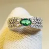 Band Rings Huitan Fancy Leaf Band Oval Green Cubic Zirconia Wedding Rings for Women 2023 New Exquisite Finger Accessories Fashion Jewelry Z0428