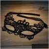 Party Masks Halloween Masquerade Mask Women Lovely Lace Crown Half Face Venetian Supplies Mardi Gras Noble Mysterious For Christmas Dhmst