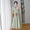 Maternidade Vestidos French Green Summer Maternity Roupas Casual Plus Tamanho Viagens Florais Vestidos de Gravidez Po Peter Pan Pan Collar 230428