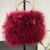 Bolsas de noche Bolsa de plumas de avestruz real Mujeres Mullido Invierno Hombro Cadena Diseñador Damas Pequeños Bolsos Adolescentes Embrague Purs 230427