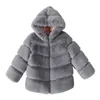 Jassen Meisjes Bontjassen Winter Solid Faux Konijn Capuchon voor Baby's Mode Jongen Dikker Warme Kinderkleding 231128