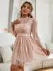 Casual Dresses Simplee Sexy Lace Tulle Elegant Wedding Party Dress Women Summer Ruffle Evening Pink Mini Robe Long Sleeve See Through Vestid