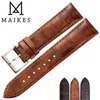 Assista Bandas MAIKES Genuine Leather Strap Watch Acessórios Handmade Watchbands 18mm 19mm 20mm 22mm Light Brown Black Watch Pulseiras Banda 231128
