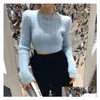 Womens Sweaters Mulher Turtlenck Mulheres Camisola Estilo Curto Moletons Lady Slim Hoodie Knit Camisa Gota Entrega Vestuário Roupas Dh7Ph