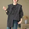 Women's Blouses Corduroy Shirts Women Korean Style Dot Naval Leader Oversized Cardigans Long Sleeved Casual Loose Mid-length Blouse Tops