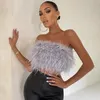 Toppar 2022 Furry Crop Top Camis Women Natural Ostrich Feather Tank Tunic Vest ärmlös BRA Club Party Female Tube Croped Tops Wrap