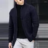 Мужские свитера 2023, зимние трикотажные изделия с длинными рукавами и воротником-стойкой, теплые однотонные пальто на пуговицах, модные вязаные топы, мужская одежда