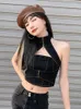 티셔츠 오프 theShoulder halter neck leck out vest 여자의 봄 여름 지퍼가 자른 데님 코르셋 섹시 미학 탑 Y2K