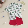 Kledingsets Citgeett Zomer Kerst Kinderen Peuterjongenspak Cartoon Print Knop Shirt met korte mouwen en shorts Formele outfitkleding 231127