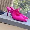 STILETTO HEELS Sandals مصممي المصممين SATIN مدببة Slingback Womens Dress Shoes 9cm مضخات عالية الكعب مصمم فاخر الصندل 35-42 مع صندوق