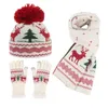 Scarves Christmas Women Winter Woolen Hat Scarf Glove Three-Piece Thicken Mesh Plaid Elastic Bonnet Mittens Long Scarf Outdoor 231128