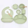 Cups Dishes Utensils 3/8Pcs Children's Silicone Plate Suction Cup Baby Dishes Set For Feeding Bowl Bibs Spoon Fork Sippy Cup Kids Training Tableware 230428