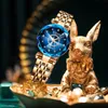 Relógio feminino de alta qualidade fashion diamante face vidro aço sólido à prova d'água