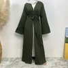 Vêtements ethniques Automne Hiver Pull Ouvert Abaya avec manches lâches Ceinture de poche Cardigan Robe Eid Prière Caftan Malaisie Mode