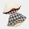 Bérets chapeau double face femme style japonais artistique plaid extérieur décontracté soleil ins voyage couple seau